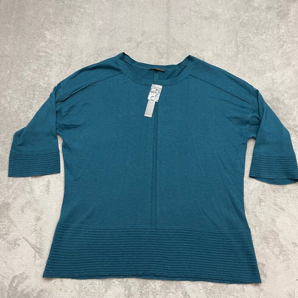 Cyrus Knit Top Women Plus Size 2X 3/4 Sleeve Ribbed Hem Teal Blue Casual NWT